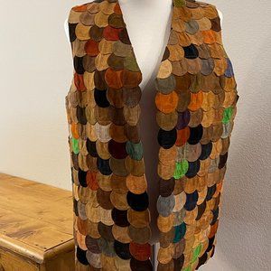 Vintage 1970's Multi-colored Leather Scales Vest-Sz M
